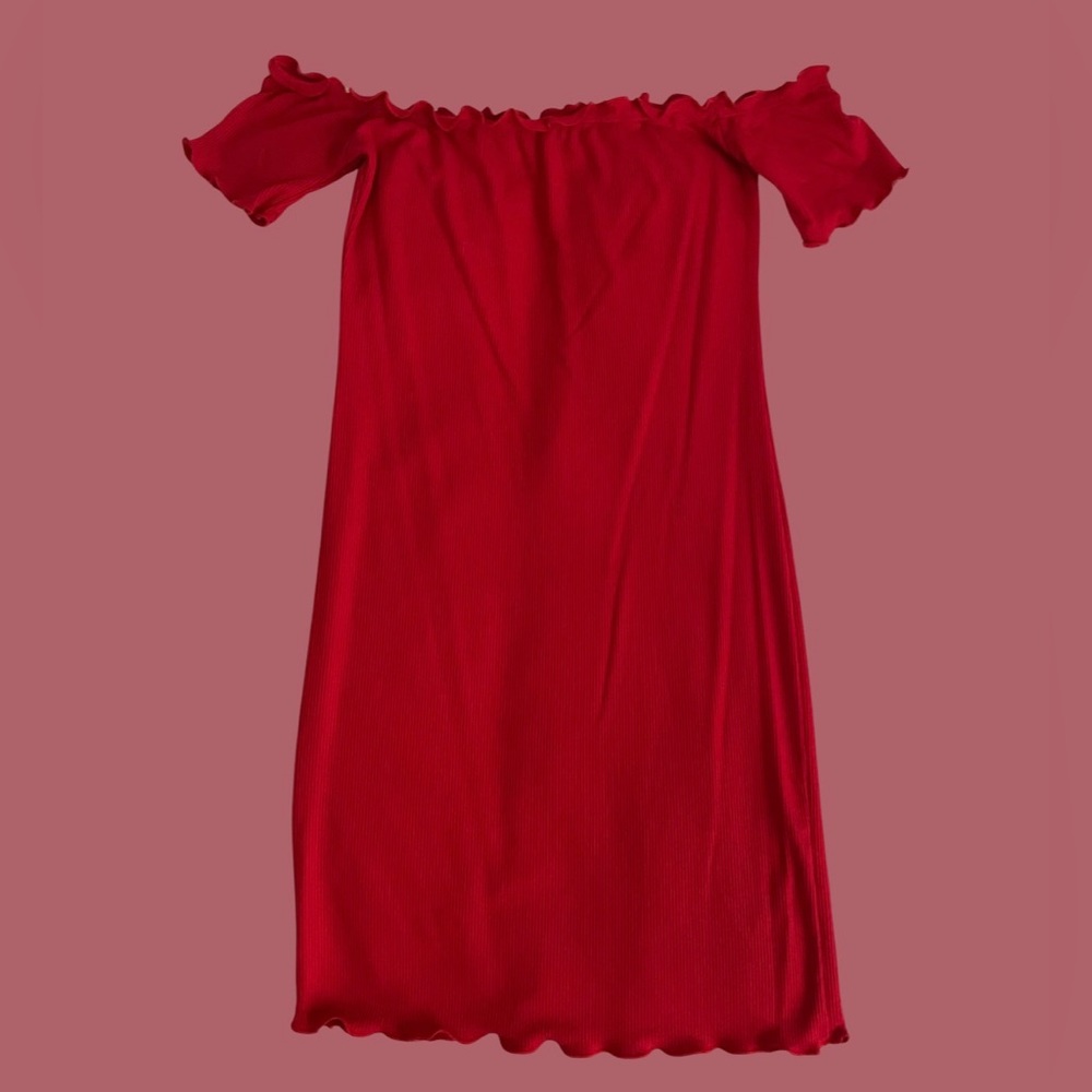 Red off shoulder dress